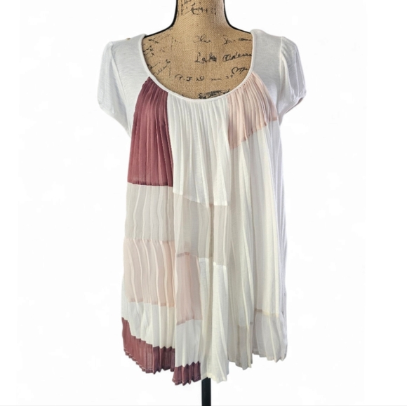 Anthropologie One SeptemberPleated Women's Top in White and Pink, Size M - Picture 1 of 6